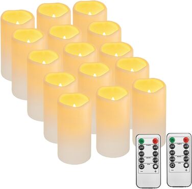 LED свічки Biyanuo 15 шт, водонепроникні, з пультом, таймером, електричні, на батарейках, для вулиці та дому, для весіль, подарунків, декору (Ø7,62 x В13,97 см)
