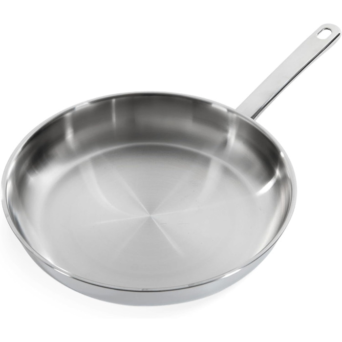 Сковорода BK Bright з нержавіючої сталі, 30 см, з антиковзним покриттям, для професійного приготування, Induktion, сумісна з духовкою до 230°C, безпечна для запікання, можна мити в посудомийній машині, срібна