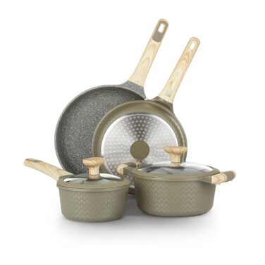 Набір посуду KASANOVA Bambù з антипригарним покриттям, 6 предметів, індукція, скляні кришки (Зелений)