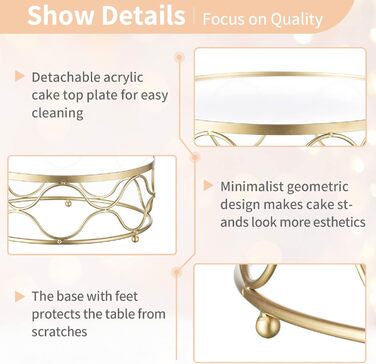 Підставка для торта NUPTIO: кругла, 30 см, з акриловою платформою. Ідеально для весілля, дня народження, дитячого свята, декору.