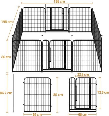 Вольєр для собак Yaheetech 8-секційний, 80 см, для квартири та саду, збірка без інструментів