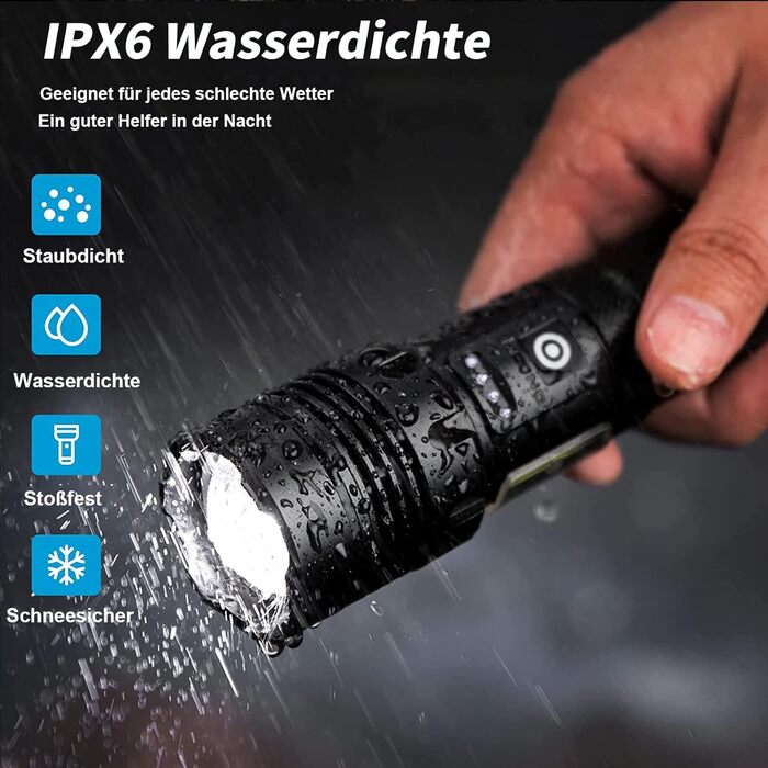 Ліхтар тактичний LED Cinlinso 1000000 Люмен, USB-C, 7 режимів, Zoom, IPX6, для кемпінгу та надзвичайних ситуацій