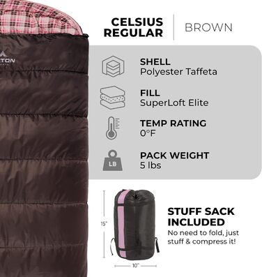 Сплячий мішок TETON Sports Celsius Regular, флісовий, коричневий/рожевий, -18°C/0°C