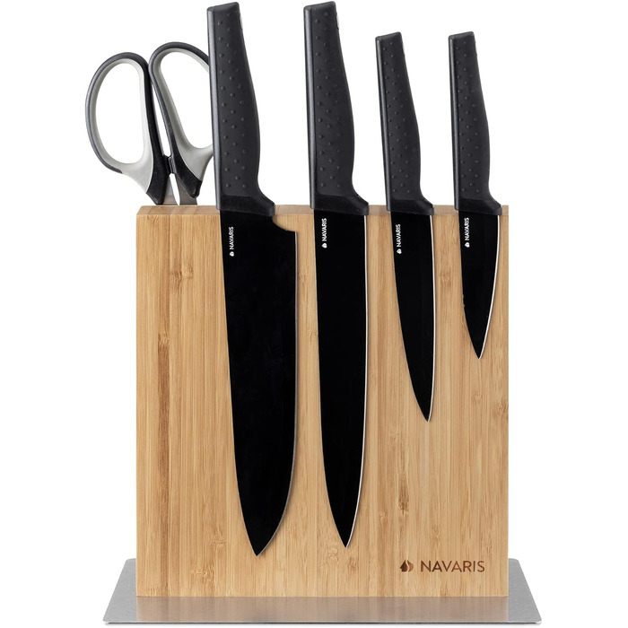 Navaris Double-Sided Magnetic Knife Holder made of Bamboo - Magnetic Knife Block, Knife Board, Double-Sided Magnetic Knife Holder - Unfilled Knife Holder
