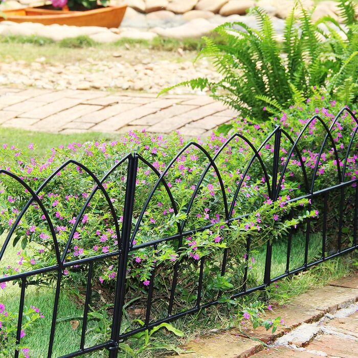 SCENDOR GARDEN Набір 5 декоративних панелей для паркану 45x40 см, антикорозійний металевий паркан для собак, саду та клумб, розкладний, чорний