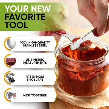 Spring Chef Magnetic Measuring Cup and Spoon Set (Patent Pending), strong N45 magnets, durable stainless steel, fits spice jars for baking & cooking, BPA-free, round, 15-piece set with