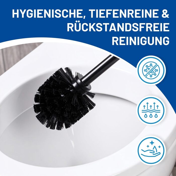 Набір для туалету Rival Life Style чорного кольору з круглою щіткою, ручка з нержавіючої сталі та кришка з масивного бука – ергономічна щітка для туалету для швидкого та ретельного прибирання