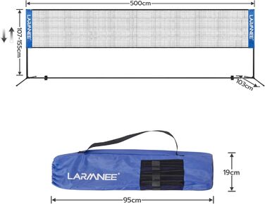 Сітка для бадмінтону, волейболу та тенісу LARMNEE, 3-рівнева регулювання висоти, 5м, блакитно-чорна