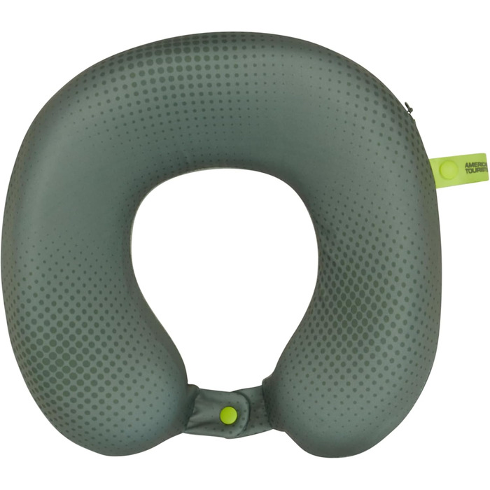Подушка для шиї American Tourister з Memory Foam, ергономічна та комфортна для подорожей (літак, авто, поїзд), 30 см, чорний/сірий (оливковий/лайм)