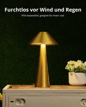 BOJIM 2 шт. LED настільна лампа золота, акумуляторна, USB, бездротова, диммування, магнітна, IP54, вологостійка, для балкона, поворотний наголовник