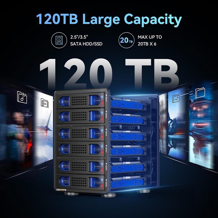 Зовнішній корпус для HDD/SSD CENMATE 806TC, 2 слоти 2.5/3.5 SATA, 10Gbps, алюміній, з охолодженням, USB 3.2 A/C, Hot Swap