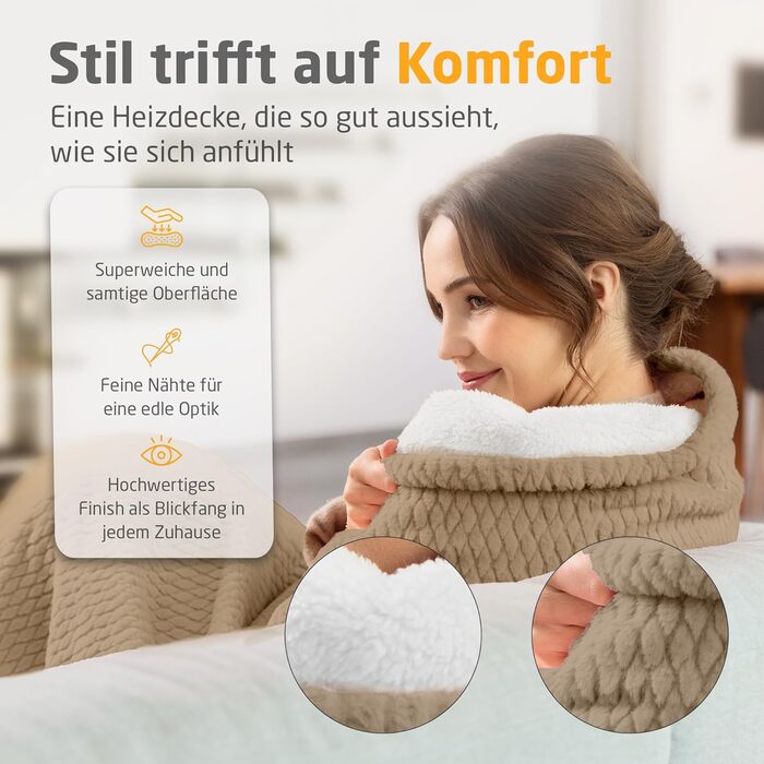 Електрична ковдра Medisana Kuschelheizdecke з функцією автовимкнення, 160x120 см, сіра, 3 режими нагріву, двостороння