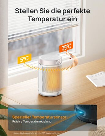 Електричний обігрівач Dreo Atom 316: тихий, 1500W, PTC кераміка, термостат, захист від перегріву та перекидання, таймер 12 годин | Обігрівач для спальні та кімнати