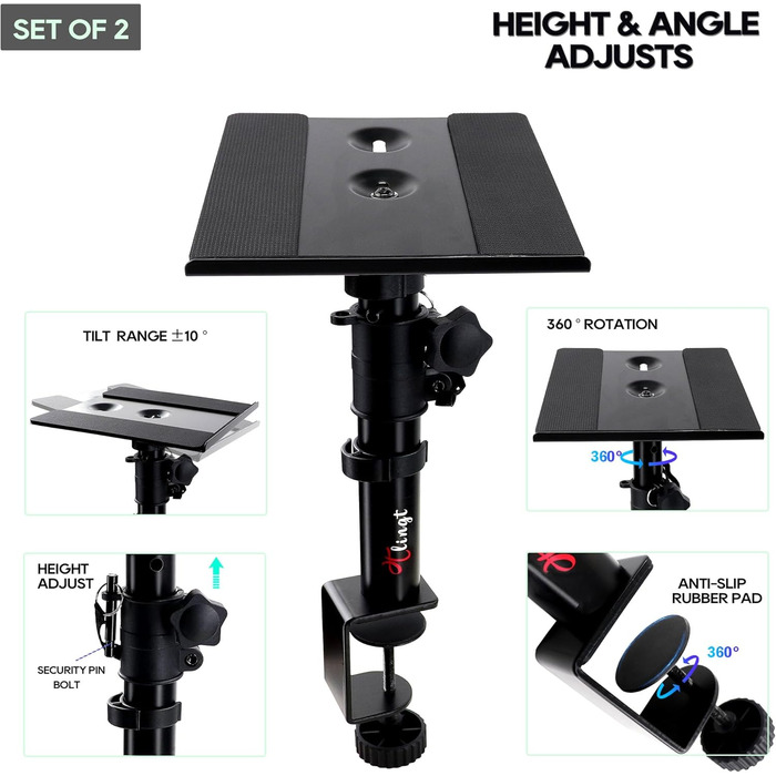 Підставка для настільних колонок, 2 шт., 24,1 x 22,9 см, металева платформа, плоске дно, сумісна з будь-яким столом, ідеальна для студійних моніторів 12,7-17,8 см, полицевих колонок 5'- 7'