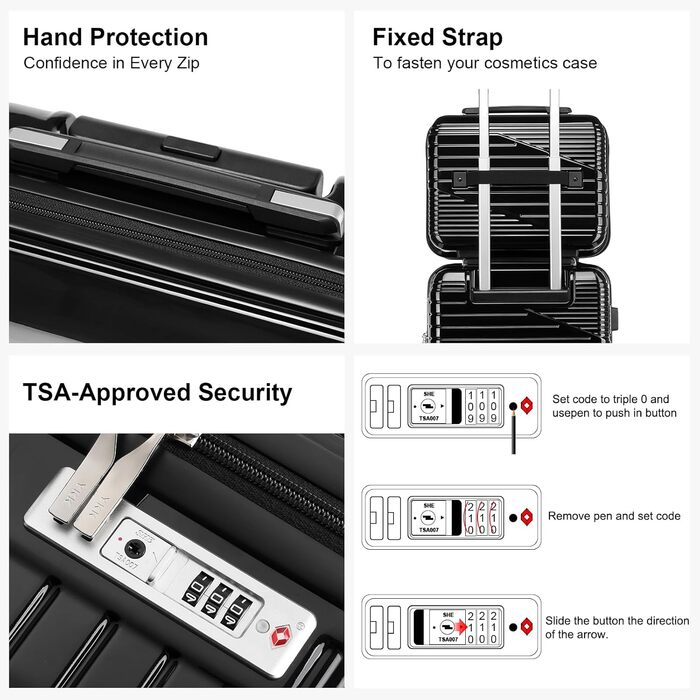 Набір валіз Sea Choice 4 шт. з жорстким корпусом: S/M/L/XL (Тролі, Чемодан, Beauty Case) з розширенням, TSA-замок, YKK блискавка, чорний