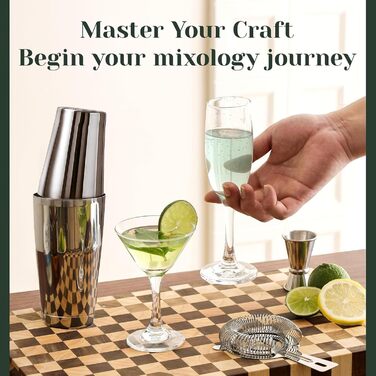 Набір для коктейлів преміум класу Boston Shaker, 16 предметів: шейкер, мадлер, відкривачка для пляшок, аксесуари для бару (чоловікам та жінкам)