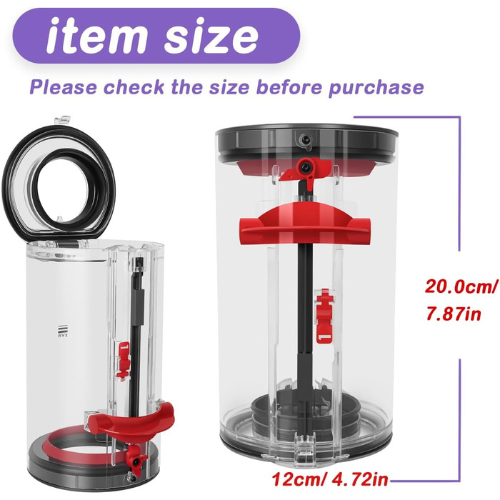 Dyson V10 Dust Bin Replacement - Large Capacity Accessory for Dyson V10 Absolute/Animal (Part # 969509-01)