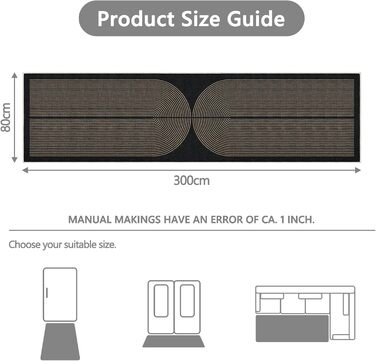 Килимок-лаунфер для підлоги 80x200 см з джуту, чорний/натуральний, для кухні, коридору, спальні, балкону