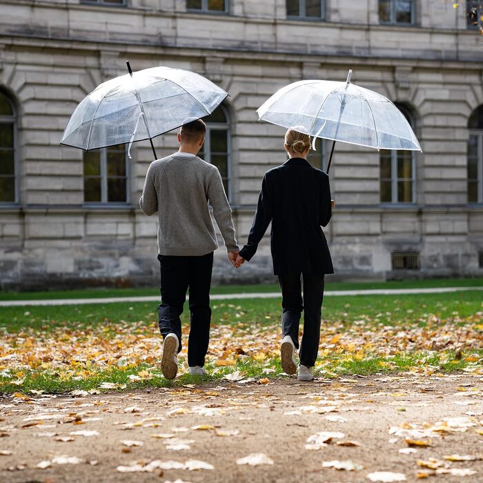 Logan & Barnes Transparent Wedding Umbrella with Real Wood Handle - 120cm Large Umbrella for 2 People - Cardiff XL Model - 120cm Transparent Umbrella with Black Trim