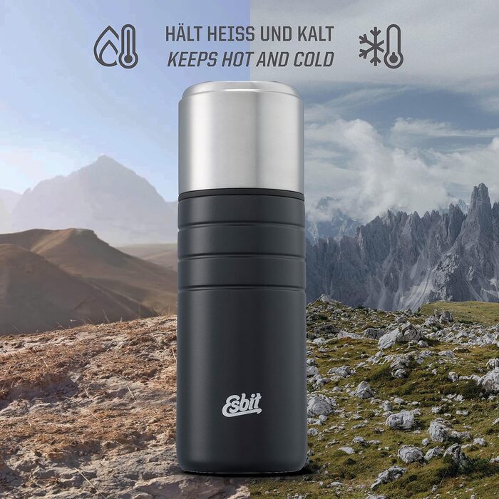 Esbit Majoris Insulated Bottle with Cup - 1000ml Stainless Steel Thermos for Hot & Cold Drinks - Black