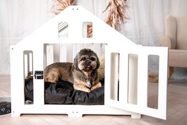 Будка для собак з дерева, клітка для собак із замком, вольєр для тварин, собачий вольєр, собача будка, переноска для домашніх тварин, чорна (74 x 53 x 64 см), білий колір