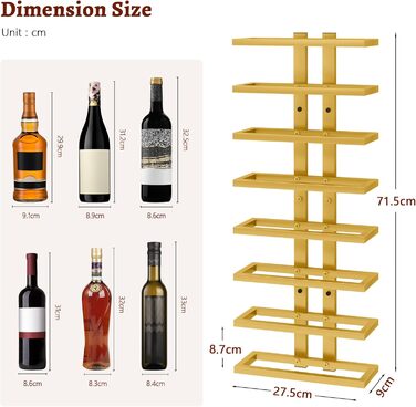 Настінна вітрина для вина FAVOOOSTY з 8 полицями, металева, для вітальні, спальні, винного погреба (Золота, 1 шт.)