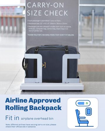 Рюкзак-валіза Hynes Eagle 42L з колесами для подорожей та бізнесу, 54x35x23 см, блакитний, 2024.