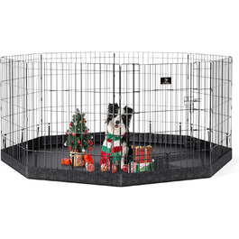 Клітка-загончик для собак PJYuCien, 8 панелей, 61 см, для дому, з підлогою, металева, складна, для цуценят, тренувальний загін, для малих тварин, чорна