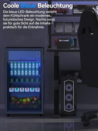 Холодильник для напоїв Devoko 93L з LED-підсвіткою RGB, регульовані полиці, для дому, офісу, вечірок та HoReCa, міні-бар, чорний