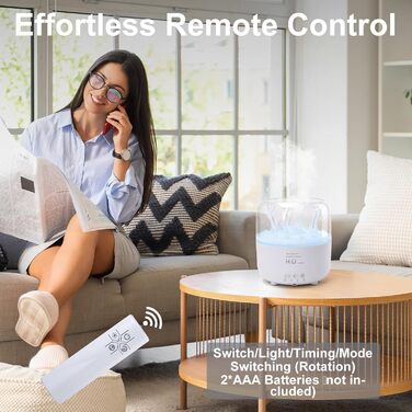 Аромадифузор та зволожувач повітря 280 мл з підсвіткою 7 кольорів, для спальні та рослин, 2 режими розпилення, таймер 2/4/8 годин, з пультом керування, обертовий, для дому