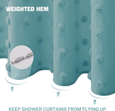 Штора для душу Бохо, довга, у стилі кантрі, тканинна, натуральних кольорів, 183 x 213 см, туфтована, з плісе, квіткові візерунки, структурована, сучасна, мінімалістична, комплект з гачками для ванної кімнати, природний колір (H213.4 x B182.9 cm (1er Pack)