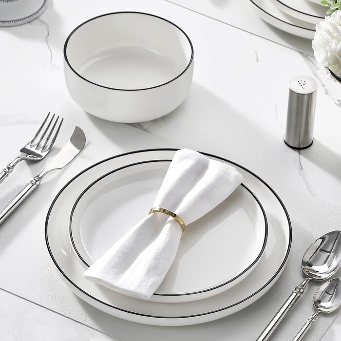 MALACASA, Luna Series, 12-Piece White Porcelain Dinnerware Set – Combination Set, including 4 Dinner Plates, 4 Dessert Plates, and 4 Cereal Bowls for 4 people