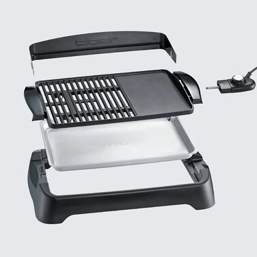 Cloer 656 Electric Grill - Tabletop Grill with Splash Guard, Large 43x30.5cm Non-Stick Surface, 2000W, Black