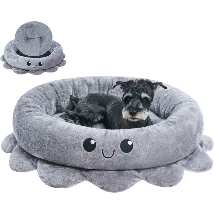 Кругле ліжко для собак та котів Jiupety Boho, рожеве/сіре, XL, знімний коврик, для великих собак