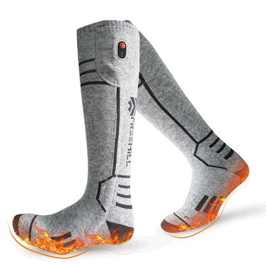 Обогревні шкарпетки Freehill Erinowolle для чоловіків та жінок, USB-зарядка, для холодної погоди, висота до коліна, сірі (L)