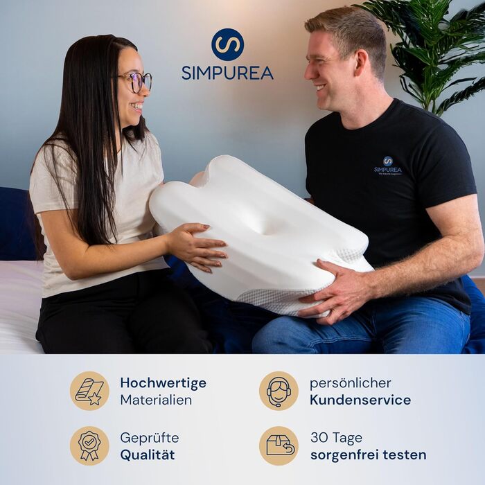 SIMPUREA® Ортопедична подушка для сну – Ергономічна подушка для підтримки шиї з віскоеластичної піни з пам'яті та дихаючого бамбукового чохла – Для тих, хто спить на спині, боці та животі, Білий (Білий, Night Owl)