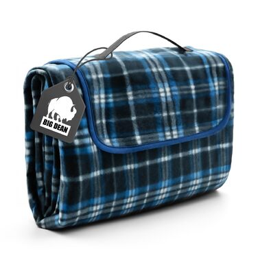 Плед для пікніка BigDean 200x200 см водонепроникний, клітинка, темно-синій – великий плед для пляжу, саду, парку