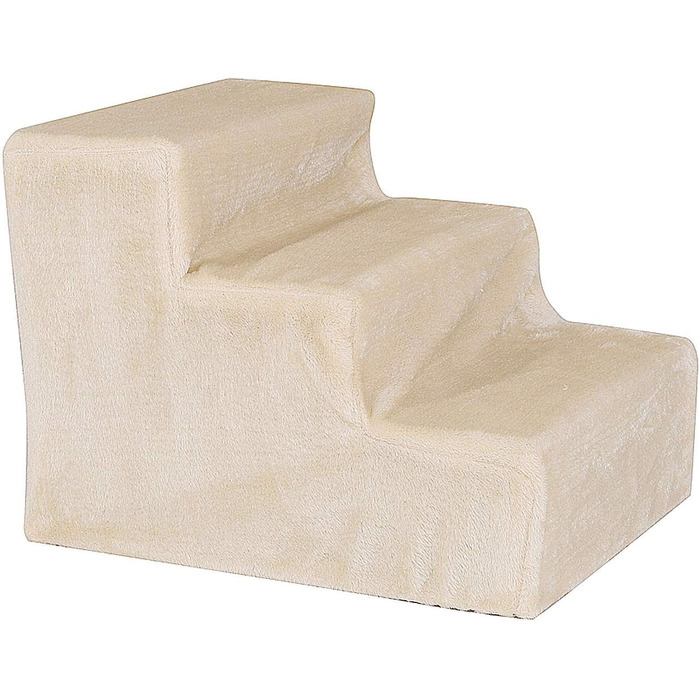 Lionto pet stairs with plush cover, 46x36x4 cm, robust dog stairs with low step height of 10cm, gentle on joints, removable & washable cover, stairs can hold up to 50 kg, beige