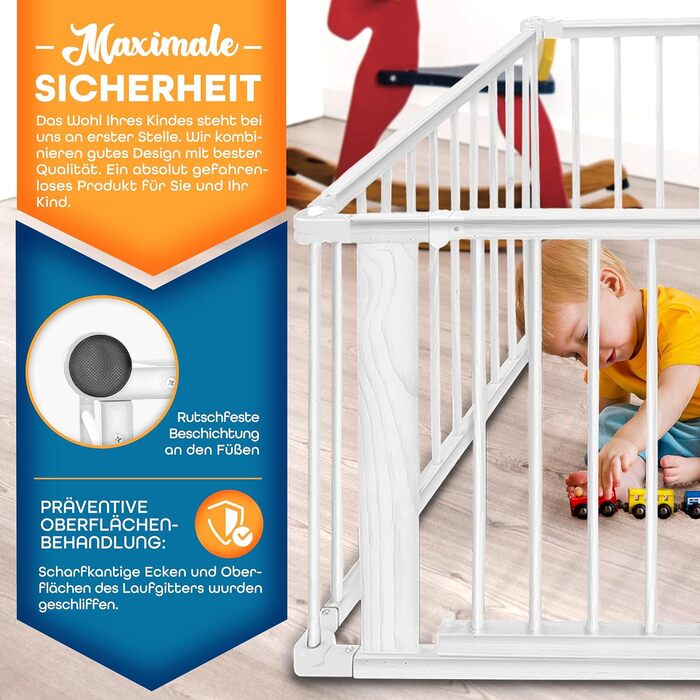 Дитячий манеж KIDUKU® XXL, 7,2 м, розкладний, з дверцятами | Безпечний манеж для дитини з подвійним замком та 8 елементами | Перегородка для дитини, білий/натуральний колір