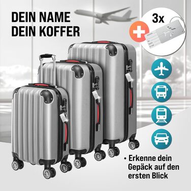 Набір валіз Monzana® 3шт (зелений) M-L-XL з замком, органайзером та вагами - зручні ручки, подвійні колеса, підставка, тріліон, дорожній валіз, валіза з жорстким корпусом, набір валіз, тріліонний набір (срібло)