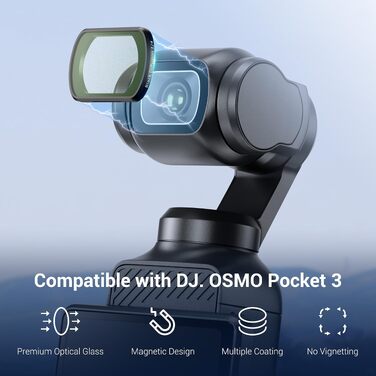 Набір магнітних фільтрів JJC 6в1 для DJI Osmo Pocket 3: ND8, ND16, ND32, ND64, ND256 та CPL (чорна дифузія 1/4), світлофільтри для екшн-камери