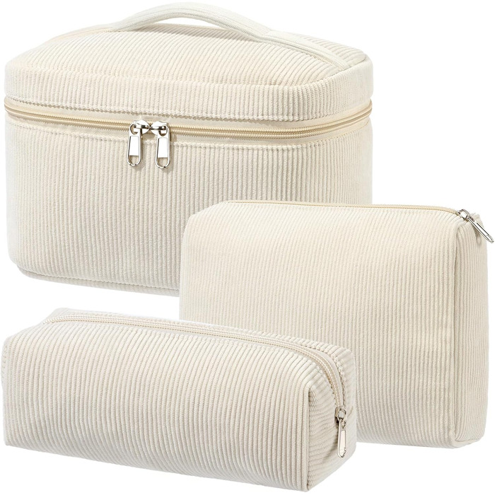 Набір косметичок 3 шт. з квітковим візерунком, жіноча косметичка для подорожей та повсякденного використання | Косметичка для макіяжу для жінок та дівчат (Бежевий)