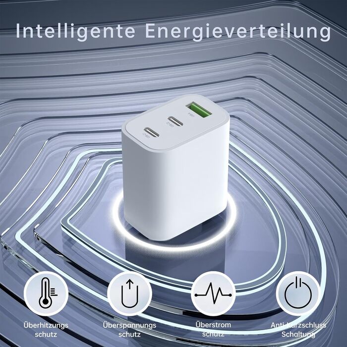 Зарядний пристрій USB-C 65W 3-порти, мережевий адаптер PD для MacBook Pro/Air, iPhone 16/15/14/13, iPad, Samsung S24, Pixel (Білий)