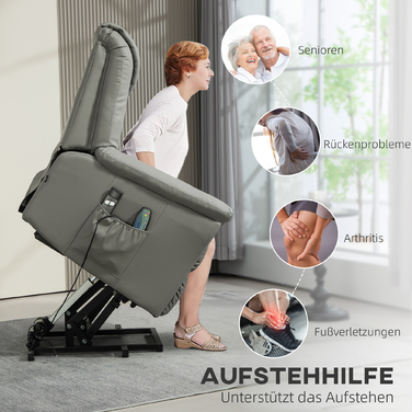 HOMCOM TV Chair with Rise Assist, Electric Recliner with Lie-flat Function, Heating and Massage Function, TV Chair with Spring System | Aosom