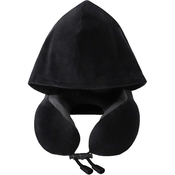 Подушка для шиї Memory Foam | Подушка для подорожей в літаку з 95% світлозахистом, регульована підтримка шиї, Travel Pillow для подорожей, офісу та сну на боці (Чорний)