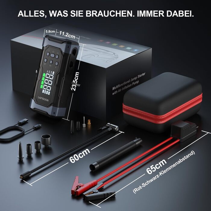 Powerbank для автомобіля Starthilfe 7000A з компресором 150PSI, 12V, до 10L дизеля, QC3.0, LCD, ліхтарик