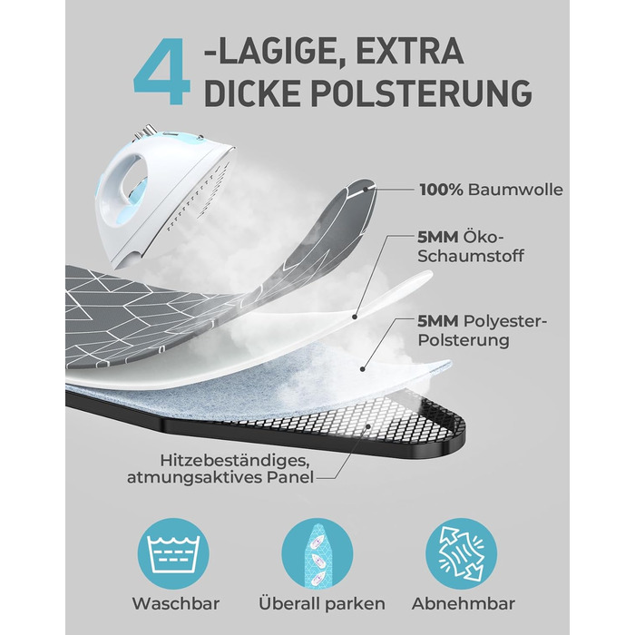 Прасувальна дошка LyriFine 2-в-1 для прасування з парою та звичайного прасування, сіра