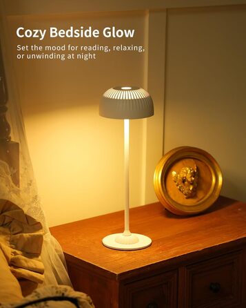 Світлодіодна настільна лампа бездротова LED для вулиці та дому, диммована, з акумулятором 5200mAh, водонепроникна IP54, чорна (D-біла)