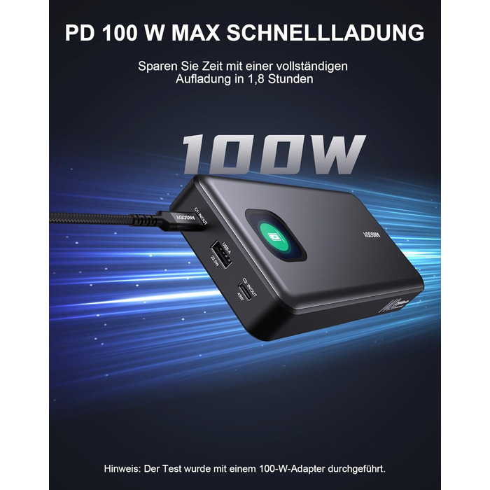 Power Bank 140W, 25000mAh з дисплеєм для ноутбука, MacBook, iPad, iPhone, Switch, Dell XPS (Сірий)