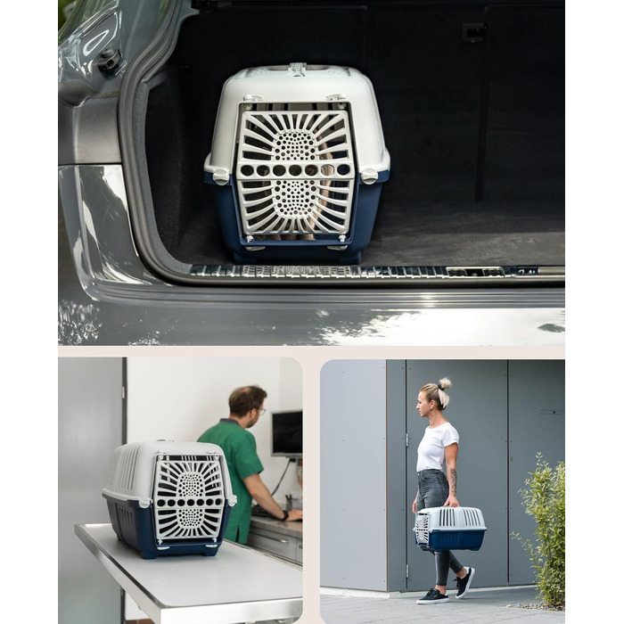 Транспортний бокс для собак Lionto, 55x36x36 см, з ручкою, для собак та котів, до 15 кг, синій